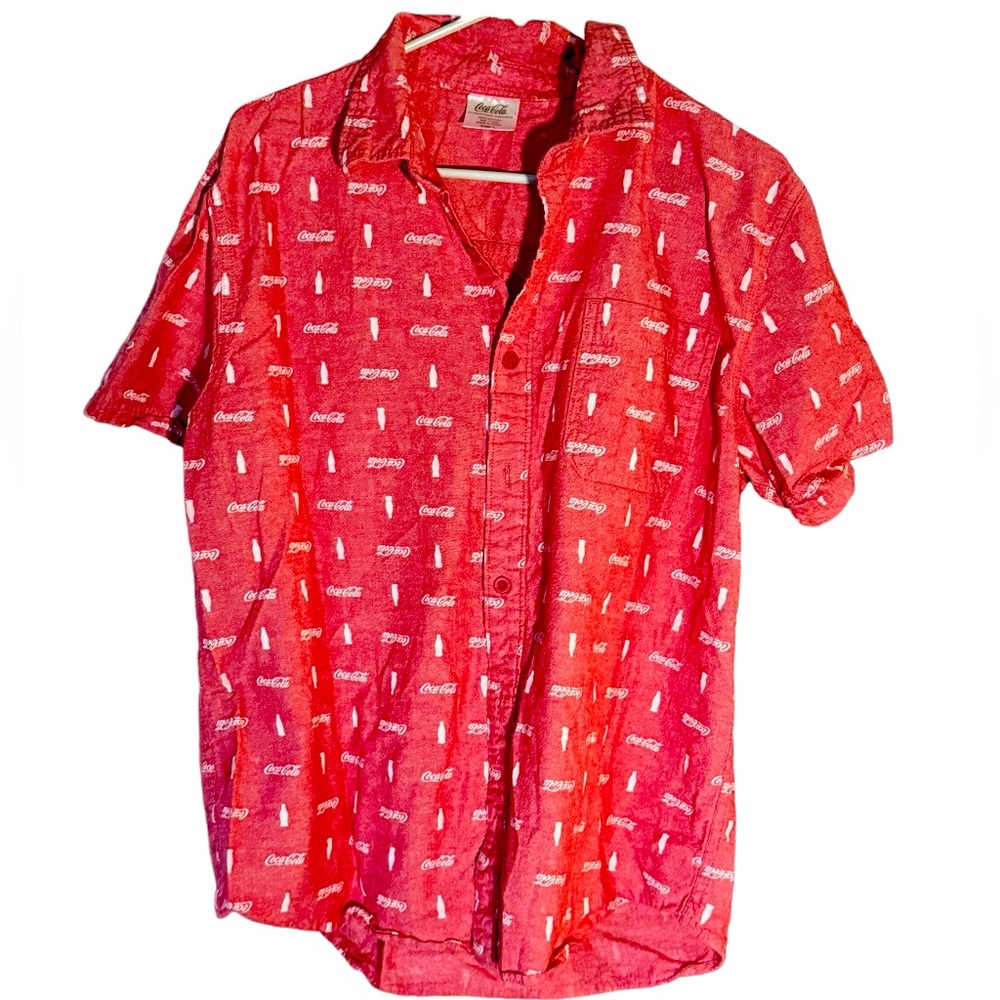 Retro Coca Cola COKE Aged Cotton Men’s L Button Down Pattern Shirt